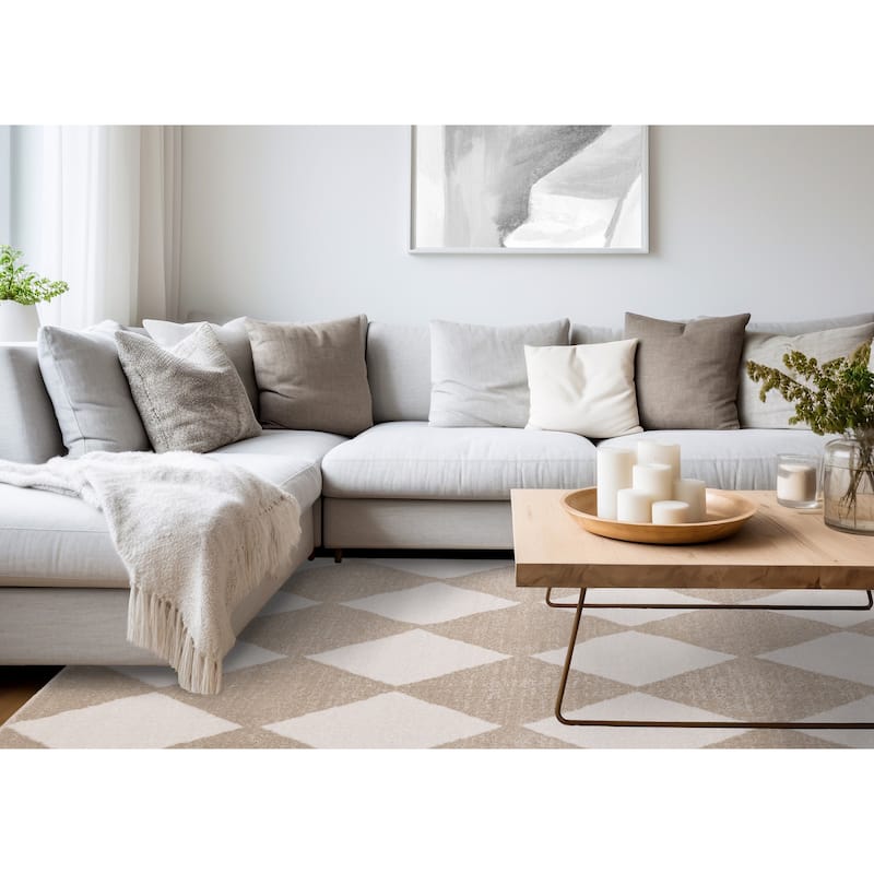 Covington Beige Cream Modern Diamonds Area Rug
