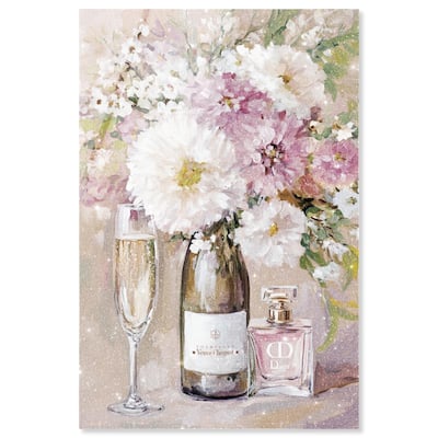 Light Floral Champagne Vase Acrylic by Art Remedy, Ready to Hang