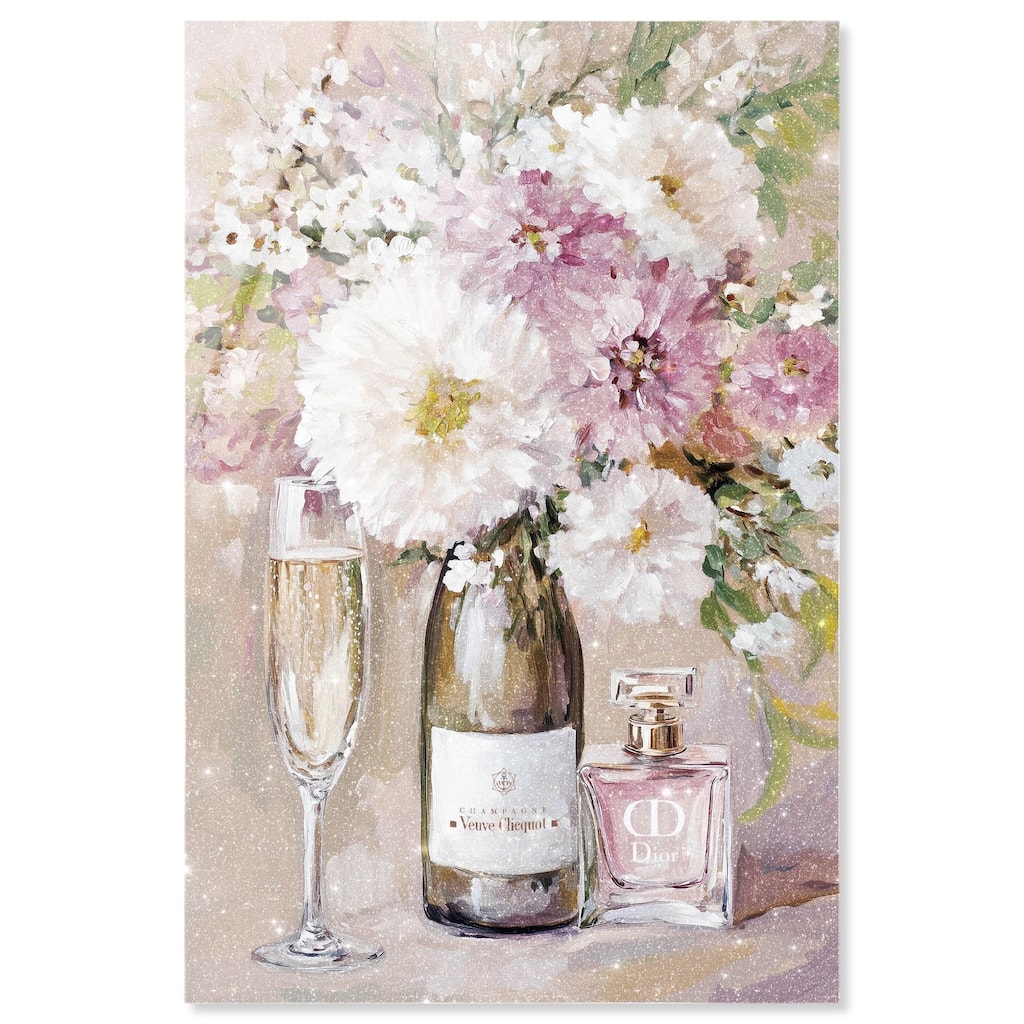 Light Floral Champagne Vase Acrylic by Art Remedy, Ready to Hang