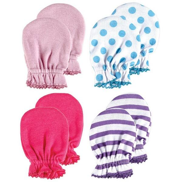 slide 1 of 1, Luvable Friends Baby Girl Cotton Scratch Mittens 4pk, Pink Purple, One Size - Pink Purple Pink Purple - One Size