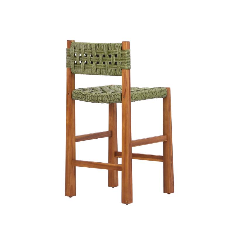 Christopher Knight Home - Modern Acacia Wood Outdoor Bar Stools with Teak Finish and Wicker Back Patio Chairs