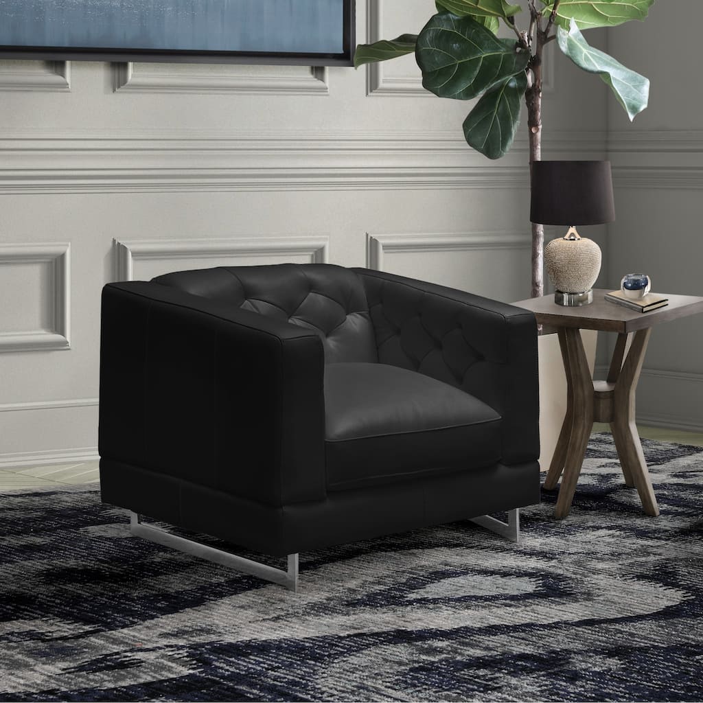 Abbyson Victoria Top Grain Leather Chair with Metal Legs