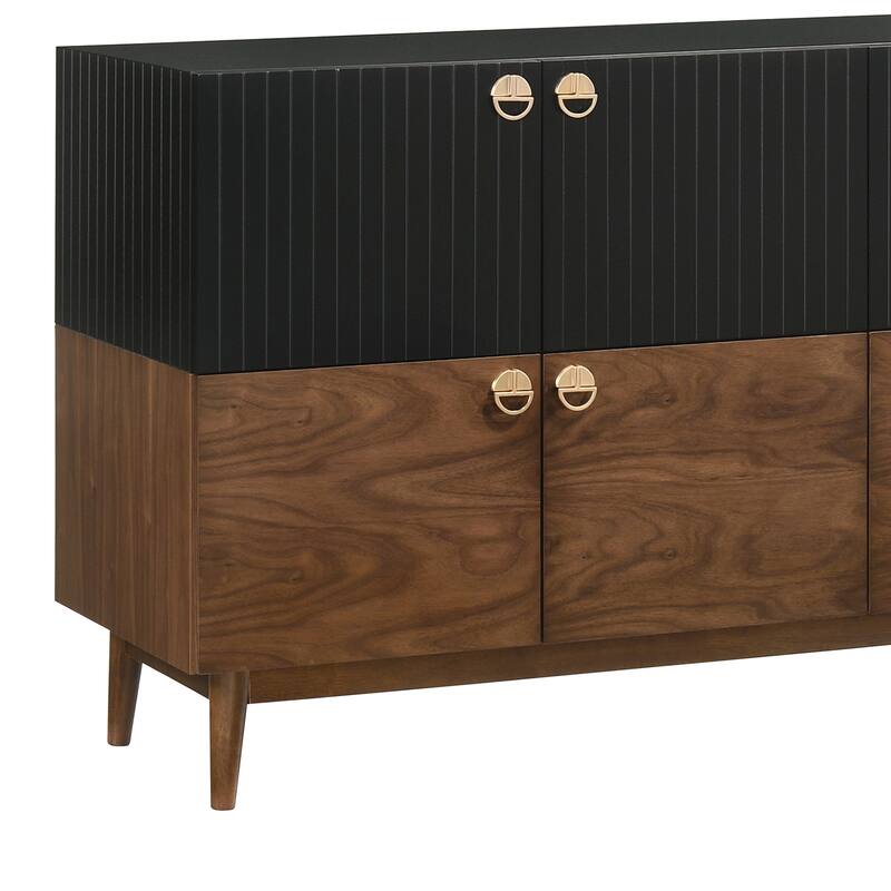 Amigo Black and Walnut Wood 4 Door Buffet Sideboard Storage Cabinet