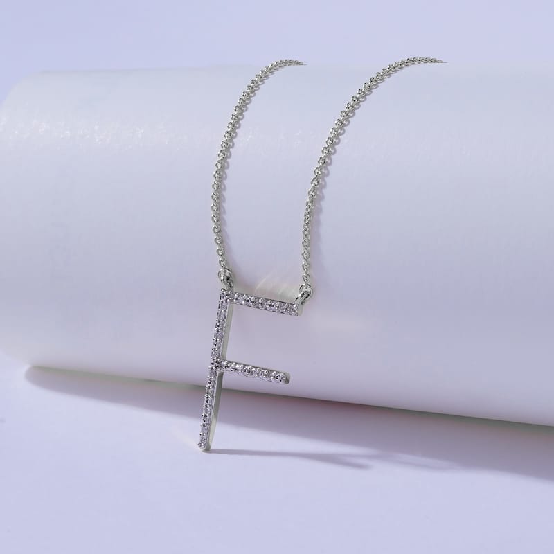 1/20ct TDW Diamond Classic Initial Pendant Necklace in Silver for Women - F - White