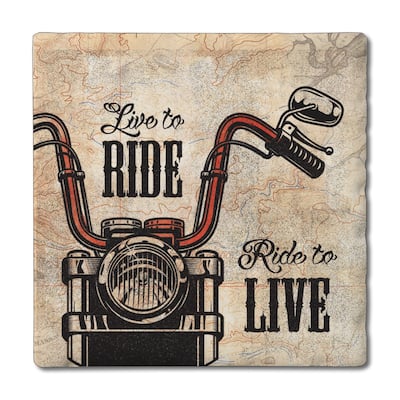 Live to Ride 4-Pack Absorbent Stone Coasters with Protective Cork Backing 4" Square Made in The USA Easily Wipes Clean