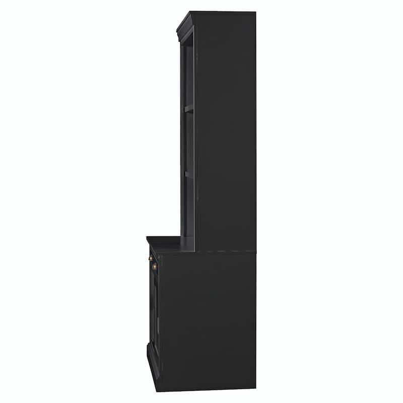 83.4" Tall Bookshelf with LED Lighting, Sliding Doors and Open Shelves