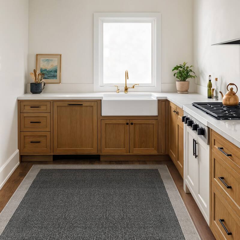 Modern Geometric Stripe Bordered Area Rug for Living Room, Bedroom, or Entryway - Low Pile Indoor Rug