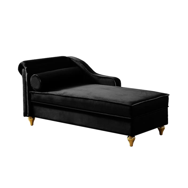 Roomfitters Modern Chaise Lounge, Indoor Daybed with Gold Metal Legs & Bolster Pillow for Bedroom Living Room, Black