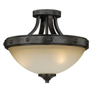 Bowl Flush Mount Ceiling Light - Bronze Finish, Cream Glass Shade - 14.5 Inch Wide - 12