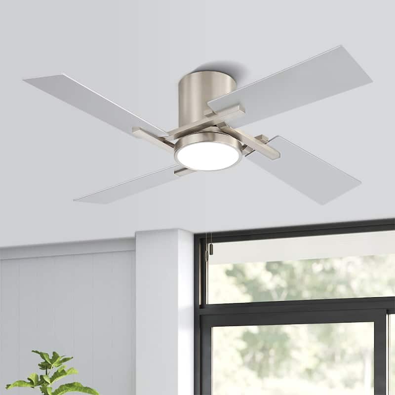 48Inch 4 Two-color Fan Blades Dc Motor Indoor Ceiling Fan With Light Kit And Remote - Nickel - 48"