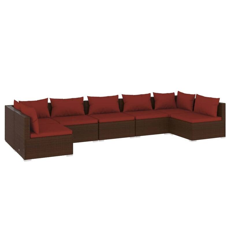 vidaXL 7 Piece Patio Lounge Set with Cushions Poly Rattan Brown - 27.6" x 27.6" x 24" - 27.6" x 27.6" x 24"