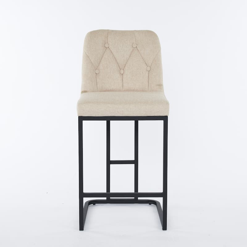 Counter Height Bar Stools Set of 2, 25.2'' Upholstered Bar Stools with Button-Tufted Backrest & Metal Frame for Kitchen, Bar