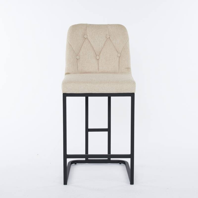 Fabric Bar Stools (Set of 2） with Button-Tufted Backrests, Sturdy Metal Frame, and Padded Seats