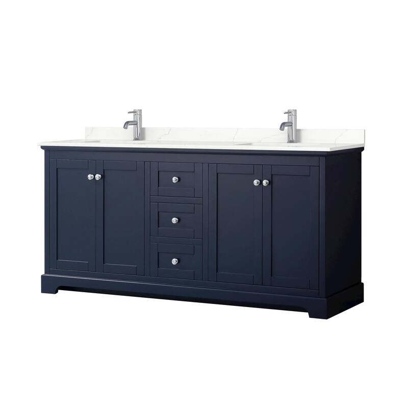 Avery 72-inch Double Vanity, Quartz Top - Dark Blue, Chrome Trim, Giotto Quartz Top