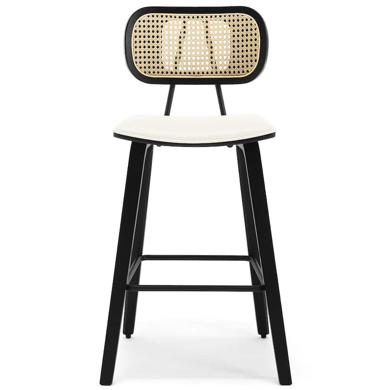 26-inch Wood Counter Height Bar Stools with Rattan Back