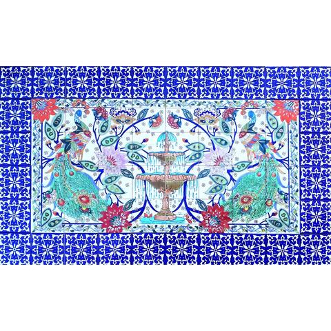 60in x 36in Peacock Floral Backsplash Design 60pc Mosaic Wall Tiles