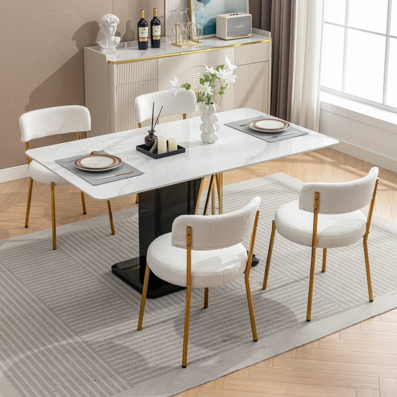Mixoy 20"Counter Height Bar Stools,Modern Teddy Fleece Bar Stools,Velvet Dinning Chair with Metal Legs for Kitchen Island - Set of 4 - Beige with gold legs - Short