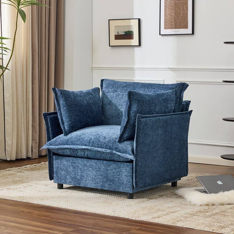 Chenille Upholstered Skirted Arm Chair Accent Chair With Thin Arms For Living Room