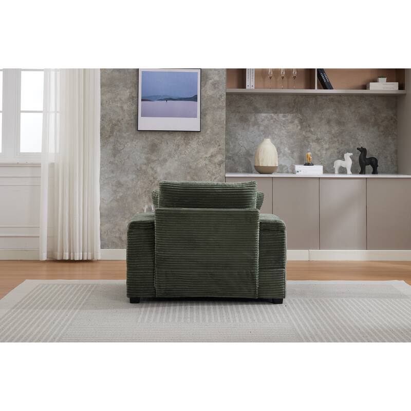 Corduroy Sofa Set with Ottoman, Handrail Storage & Cup Holders