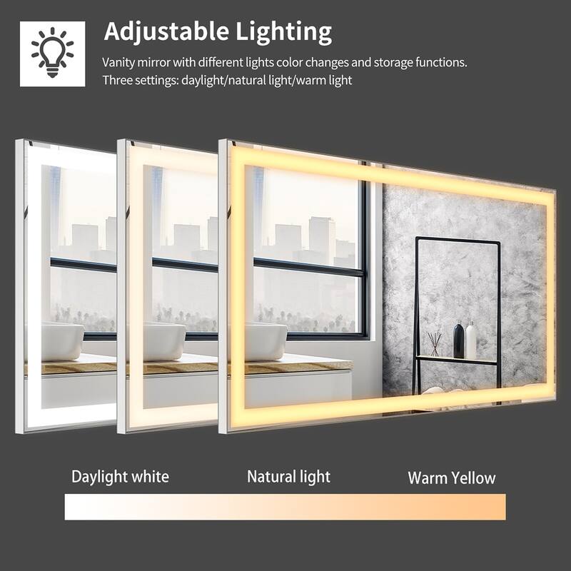 Rectangular Wall Mounted LED Bathroom Vanity Mirror with Anti-Fog - 48" x 24" in.