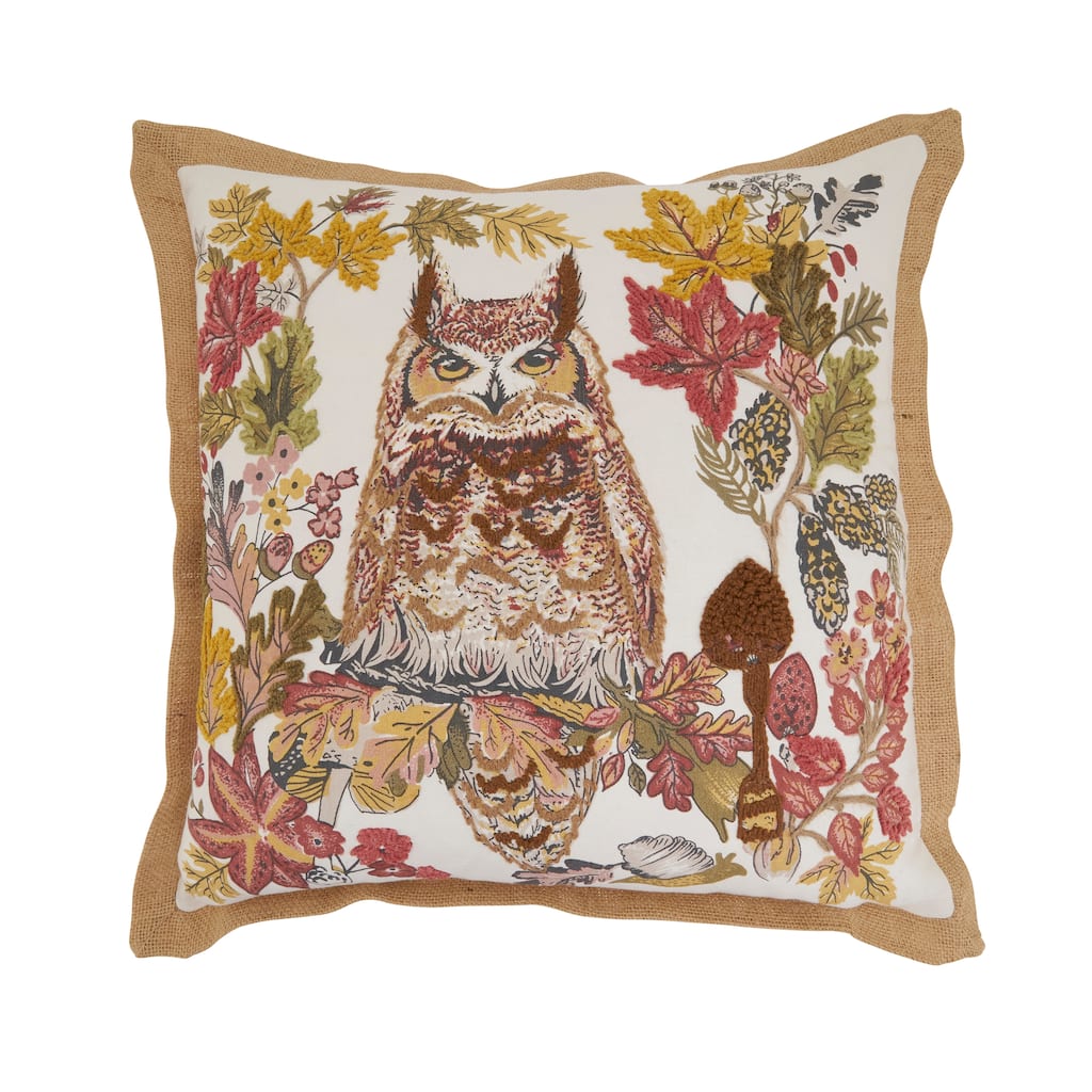 Embroidered Owl Throw Pillow