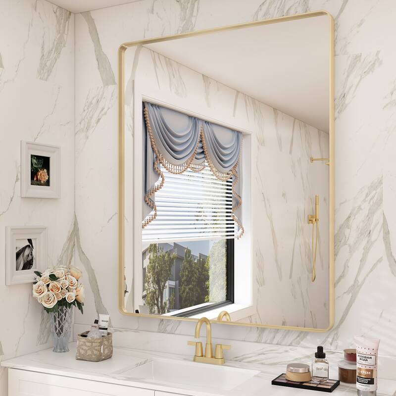 Modern Metal Frame Wall Mounted Bathroom Vanity Mirror - 36x28 - Gold