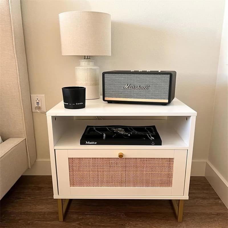 Mina Rattan Wood End Side Accent Table Nightstand