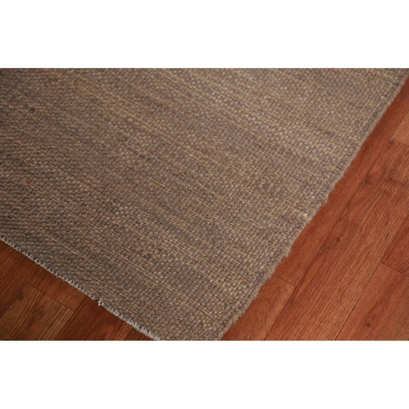Hand Woven Oriental 100% Jute Carpet Modern Stripe Brown Kilim Area Rug - 11' 7'' X 9' 2''