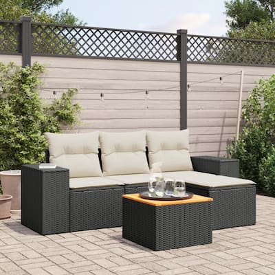 vidaXL Patio Sofa Set with Cushions Outdoor Furniture 5 Piece Poly Rattan - 21.7 x 21.7 x 14.6