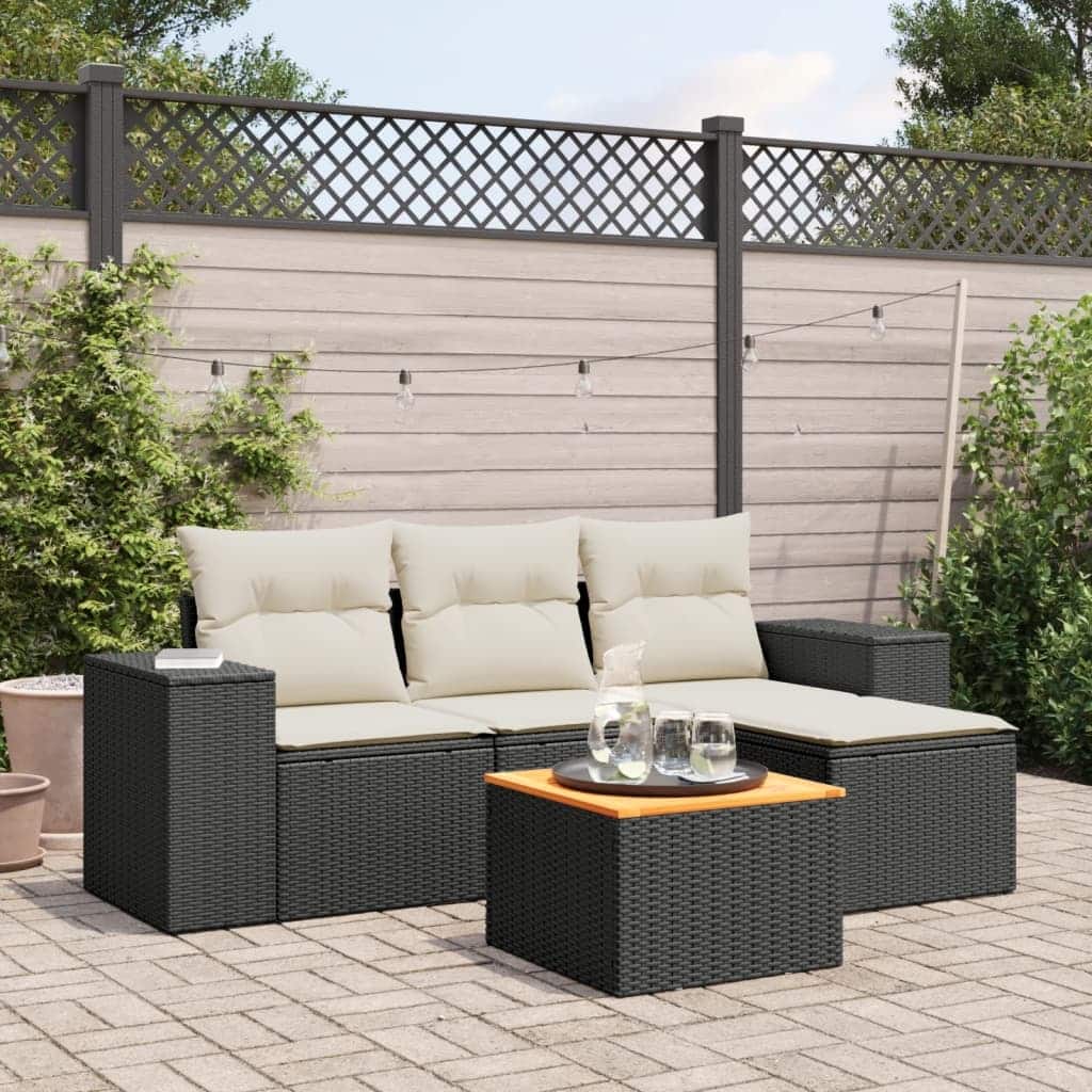 vidaXL Patio Sofa Set with Cushions Outdoor Furniture 5 Piece Poly Rattan - 21.7 x 21.7 x 14.6