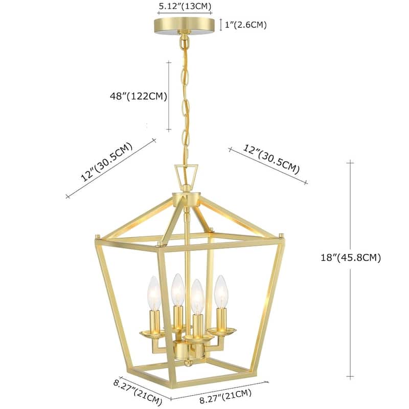 4 Light Soft Gold Lantern Pendant - 12"x12"x18"