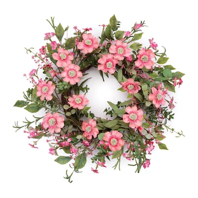 Mixed Pincushion Floral Wreath 22"D