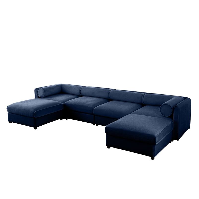 142.5" Chenille U-Shaped Sectional Sofa with Ottoman (4-Seat)