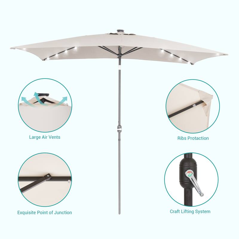Bonosuki 10 x 6.5ft LED Patio Rectangular Umbrella Outdoor Market Umbrella Aluminium/Steel with Tilt and Crank