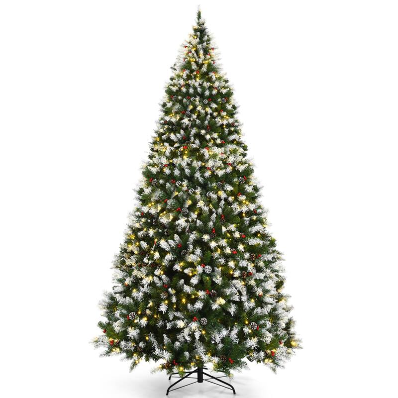 Gymax 6/7.5/9 FT Pre-lit Snow Sprayed Christmas Tree Artificial Xmas - See details
