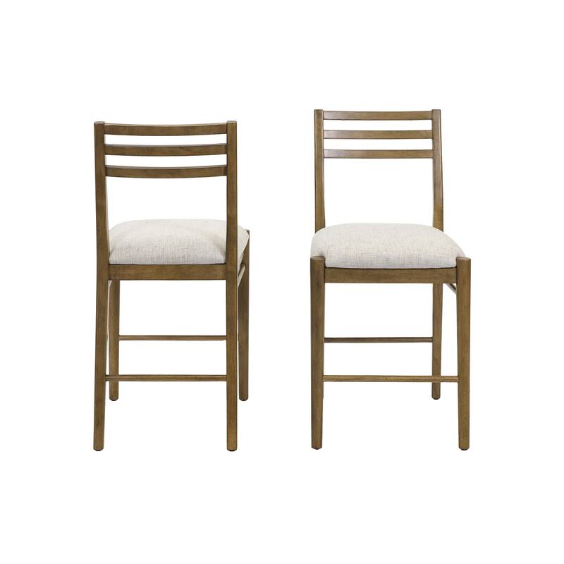 Two Wood Modern Counter Height Kitchen Chairs, Dining Seats, Brown - Set of 2