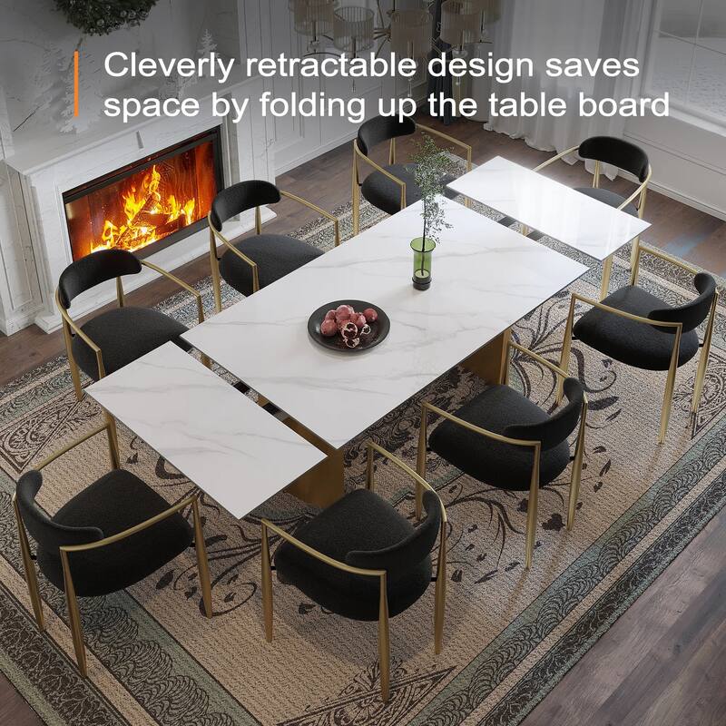 94.48" Extendable Rectangular Sintered Stone Dining Table For 6-10 Person