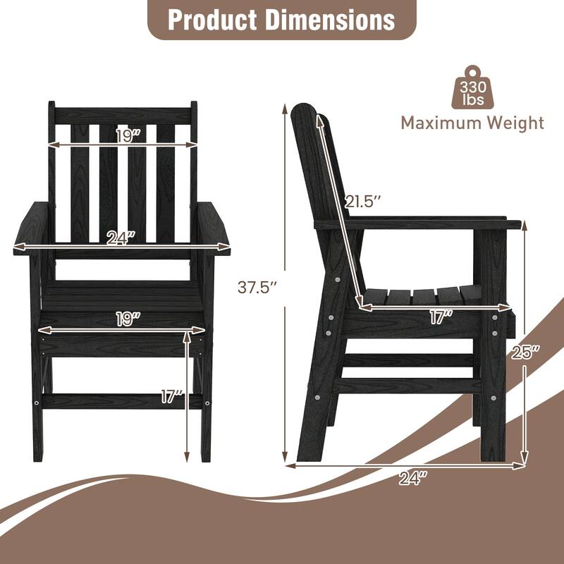 Gymax Patio Dining Chairs Set of 2 w/Wide Armrests Curved Seat Wood