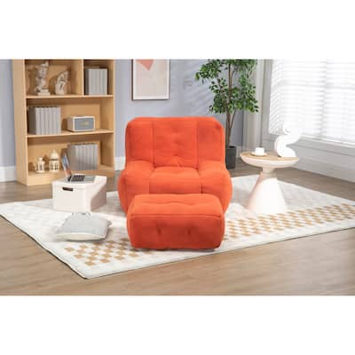 Fluffy Bean Bag Chair Lazy Bean Bag Sofa Chair for Adults and Children, Lounge Chairs with Memory Foam and Ottoman, Red