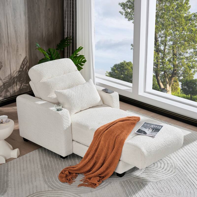 Electric Lounge Chair with Adjustable Backrest, Wireless Charging and Cup Holder, Beige