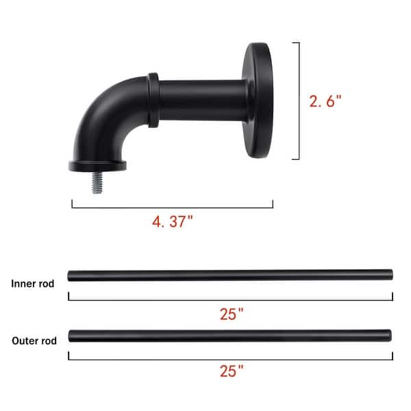 dimension image slide 1 of 3, UTOPIA ALLEY Wall Mounted 1 inch Industrial Curtain Rods, Blackout, Wrap Around Curtain Rods, Rustic Style, Matte Black