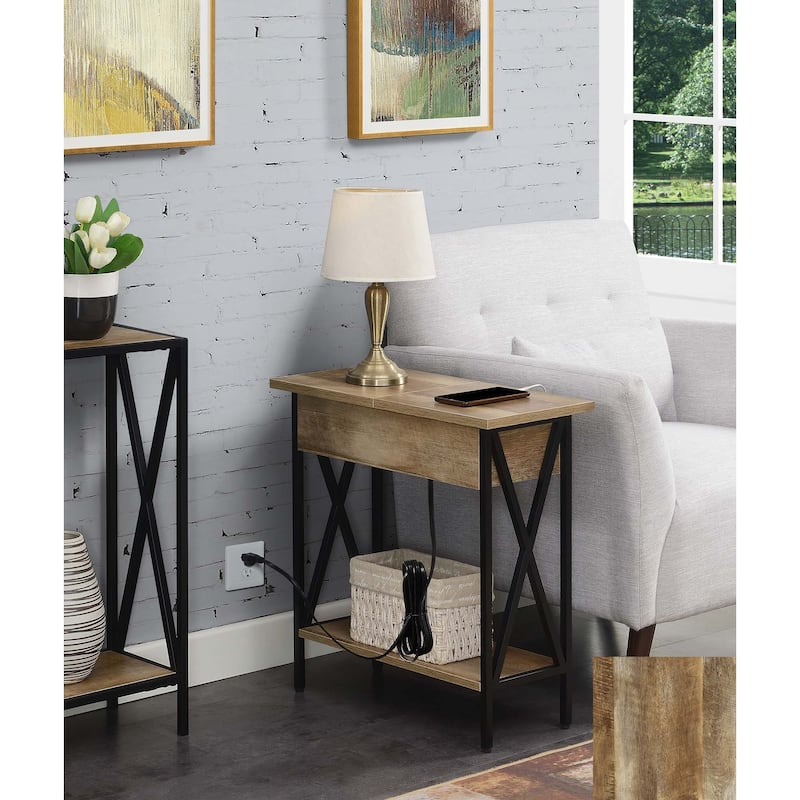 Carbon Loft Ehrlich Flip-top End Table with Charging Station - Weathered Barnwood/Black