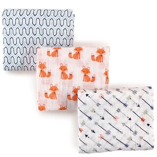 Hudson Baby Infant Boy Cotton Muslin Swaddle Blankets, Foxes, One Size - Foxes - 3-Pack