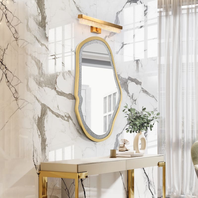 Modern Glam 1-Light LED Gold Bathroom Vanity Lights Textured Glass Wall Sconces - W 26" x H 4.9" x D 4.3"