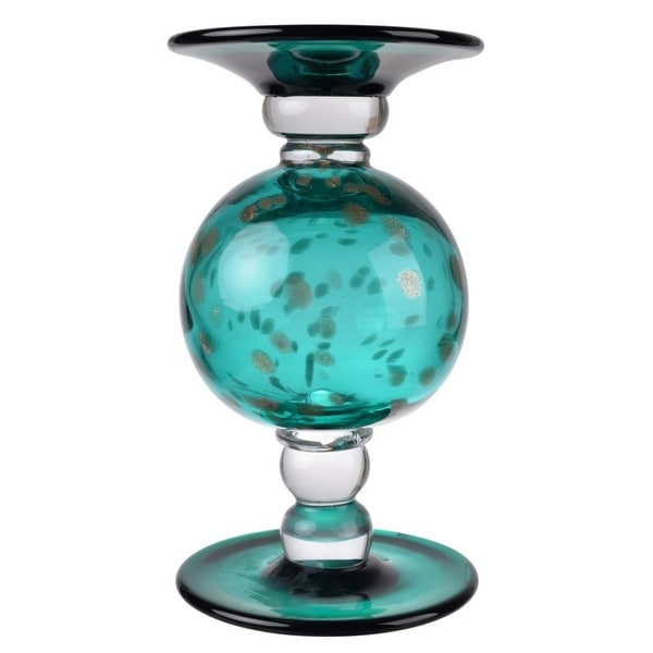 9.5" Teal Green and White Surge Pillar Candle Holder - N/A