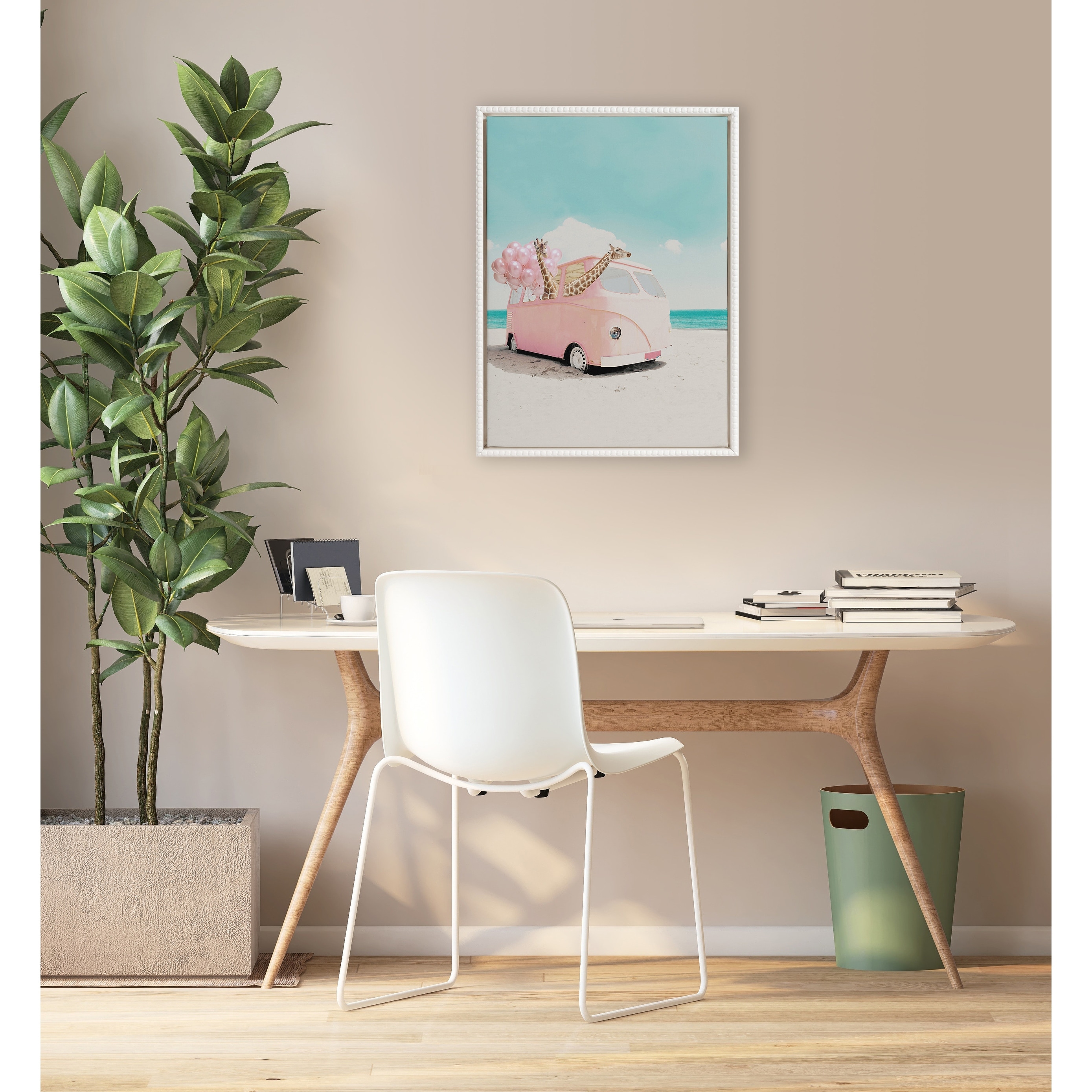 Kate and Laurel Sylvie Beaded Pink Van Frame Canvas by July Art Prints
