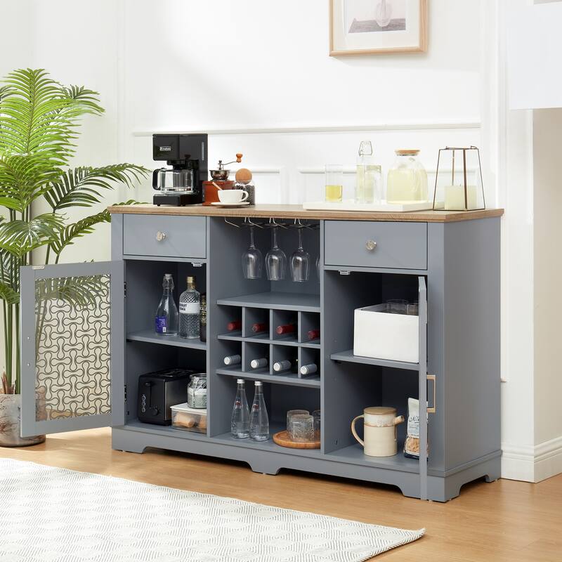 Buffet Cabinet Sideboard with 2 Drawers, Wine Bottle & Wine Glass Rack