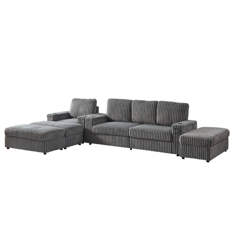Anmytek Corduroy 3-Seater Deep Seat Sofa & Single Recliner With Cup-Holding Grooves