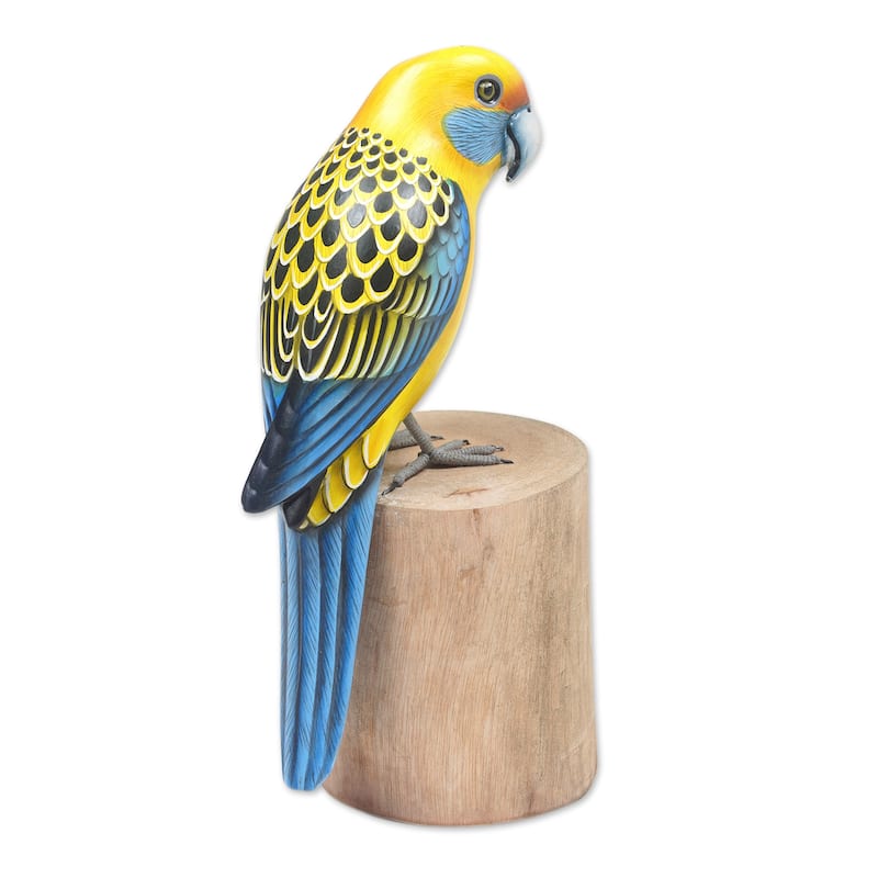 Novica Handmade Yellow Rosella Wood Sculpture