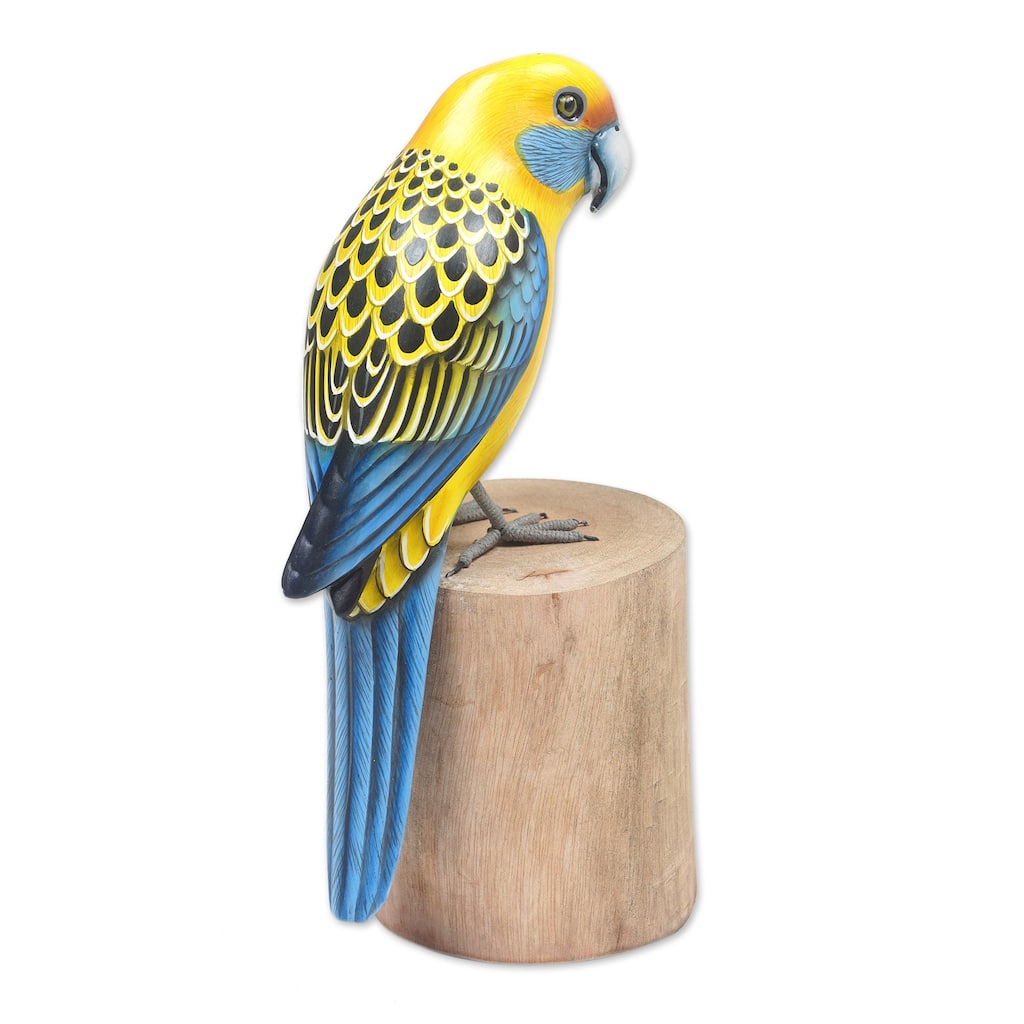 Novica Handmade Yellow Rosella Wood Sculpture